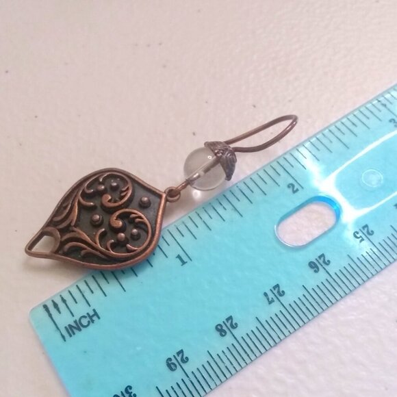 Gorgeous, Heavy & Ornate! Handmade Copper + Clear Quartz Statement Earrings - Picture 10 of 11